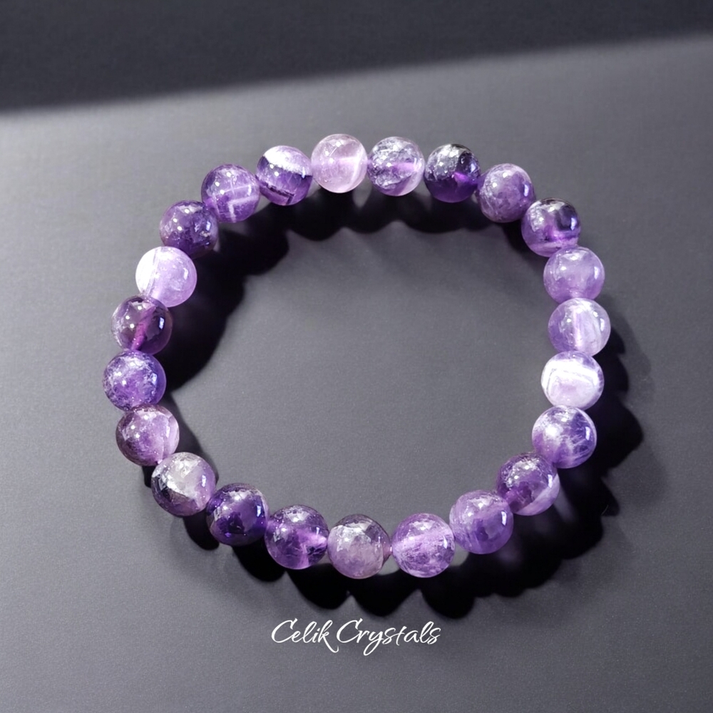 Chevron Amethyst Bracelet 8mm Natural Stones Stretches